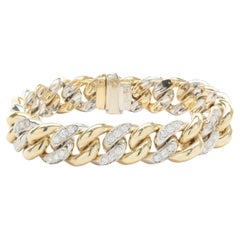 Pomellato Bracelet à maillons cubains en or blanc et jaune 18 carats avec diamants