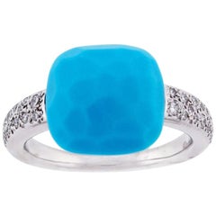 Pomellato 18 Karat White Gold Diamond and Turquoise Capri Ring
