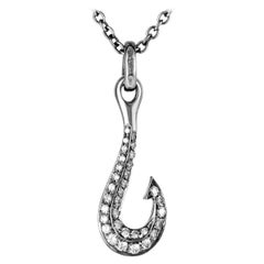 Pomellato 18 Karat White Gold Diamond Fish Hook Pendant Necklace