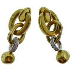 Pomellato 18 Karat Yellow and White Gold 
Diamond Dangle Hoop Earrings Vintage