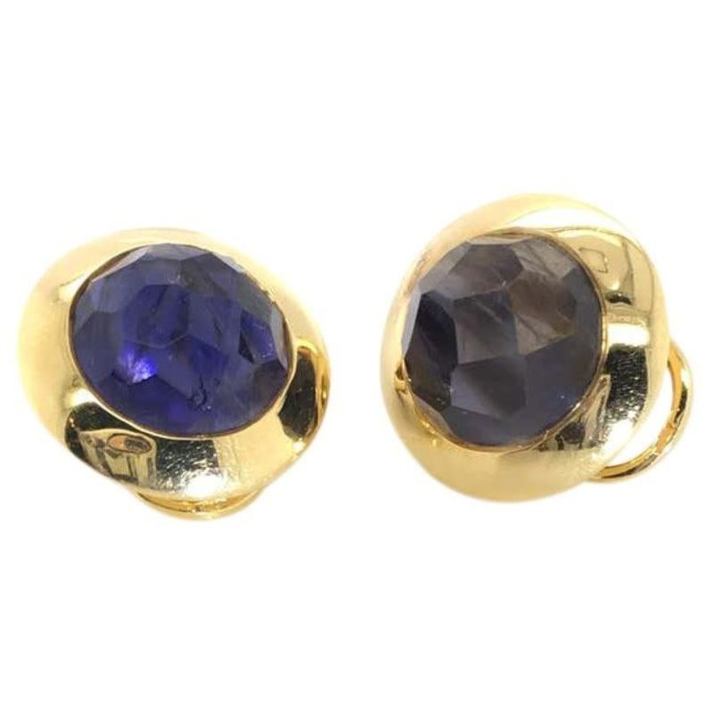 Pomellato 18 Karat Yellow Gold and Faceted Iolite Ear Clips For Sale 4