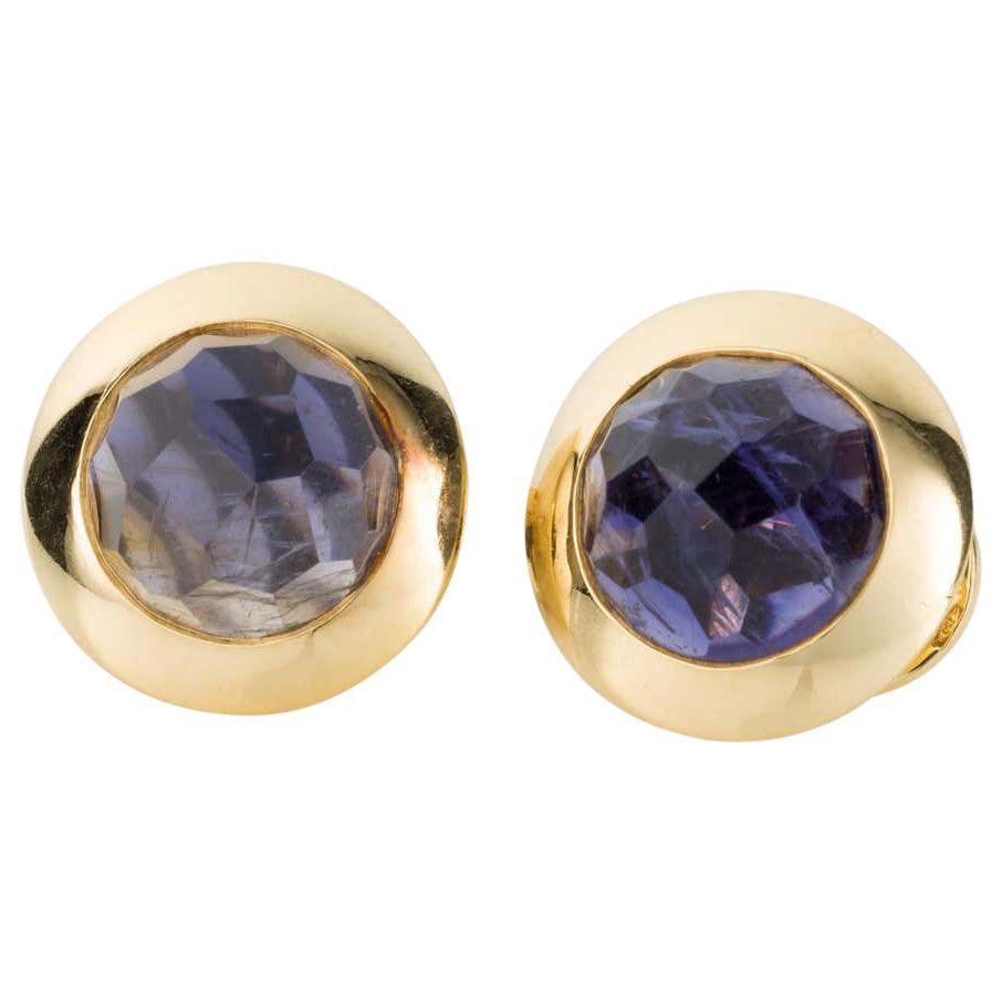 Pomellato 18 Karat Yellow Gold and Faceted Iolite Ear Clips For Sale 1