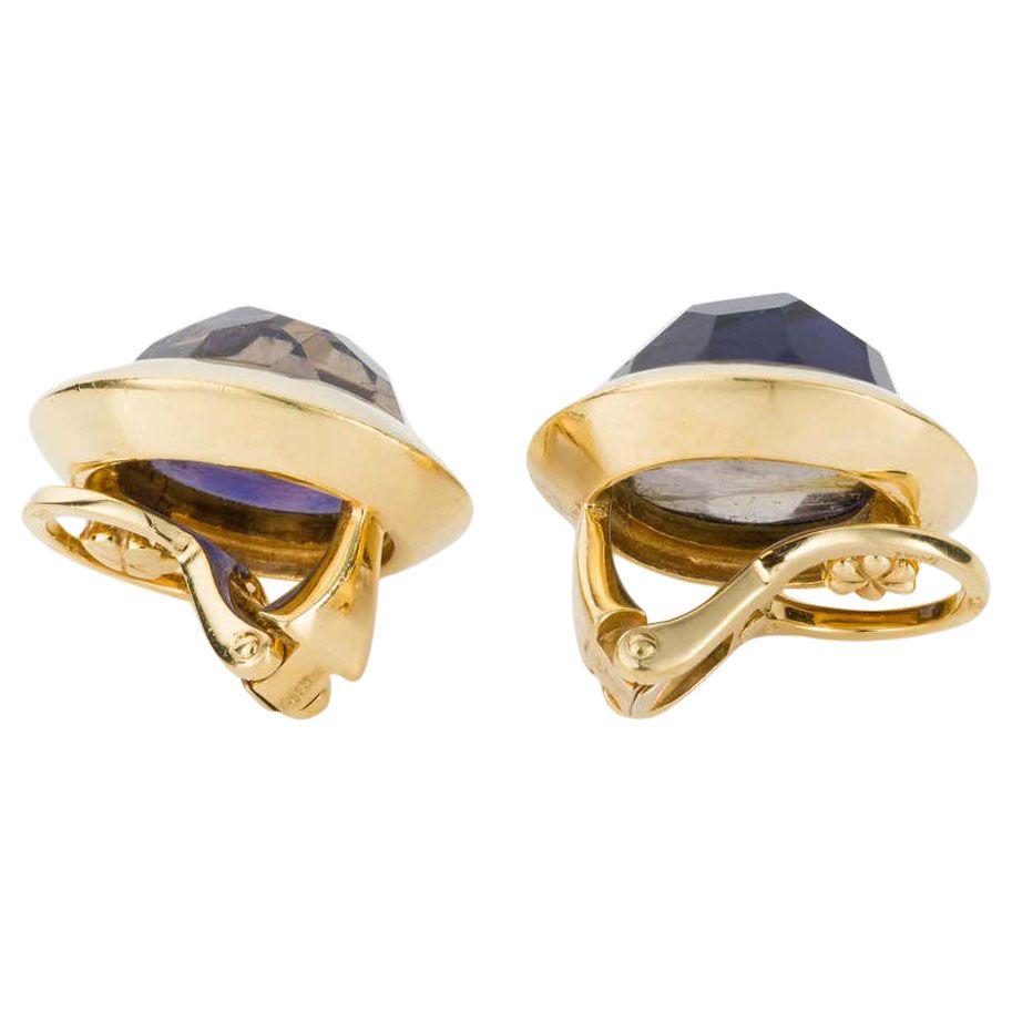 Pomellato 18 Karat Yellow Gold and Faceted Iolite Ear Clips For Sale 3
