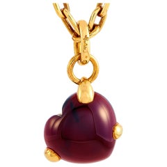 Pomellato 18 Karat Yellow Gold and Garnet Heart Shaped Pendant Chain Necklace