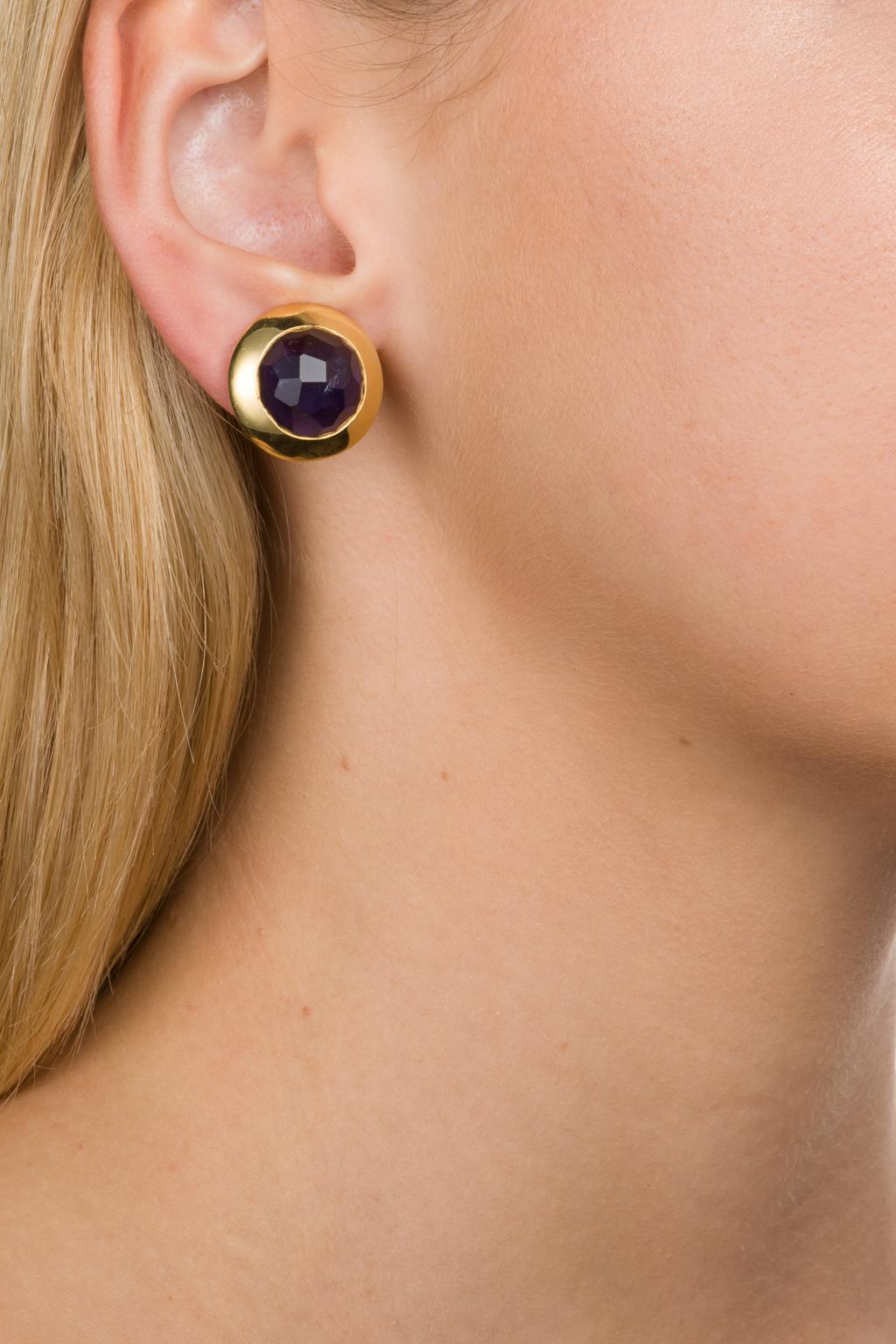 Women's Pomellato 18 Karat Yellow Gold and Faceted Iolite Ear Clips For Sale