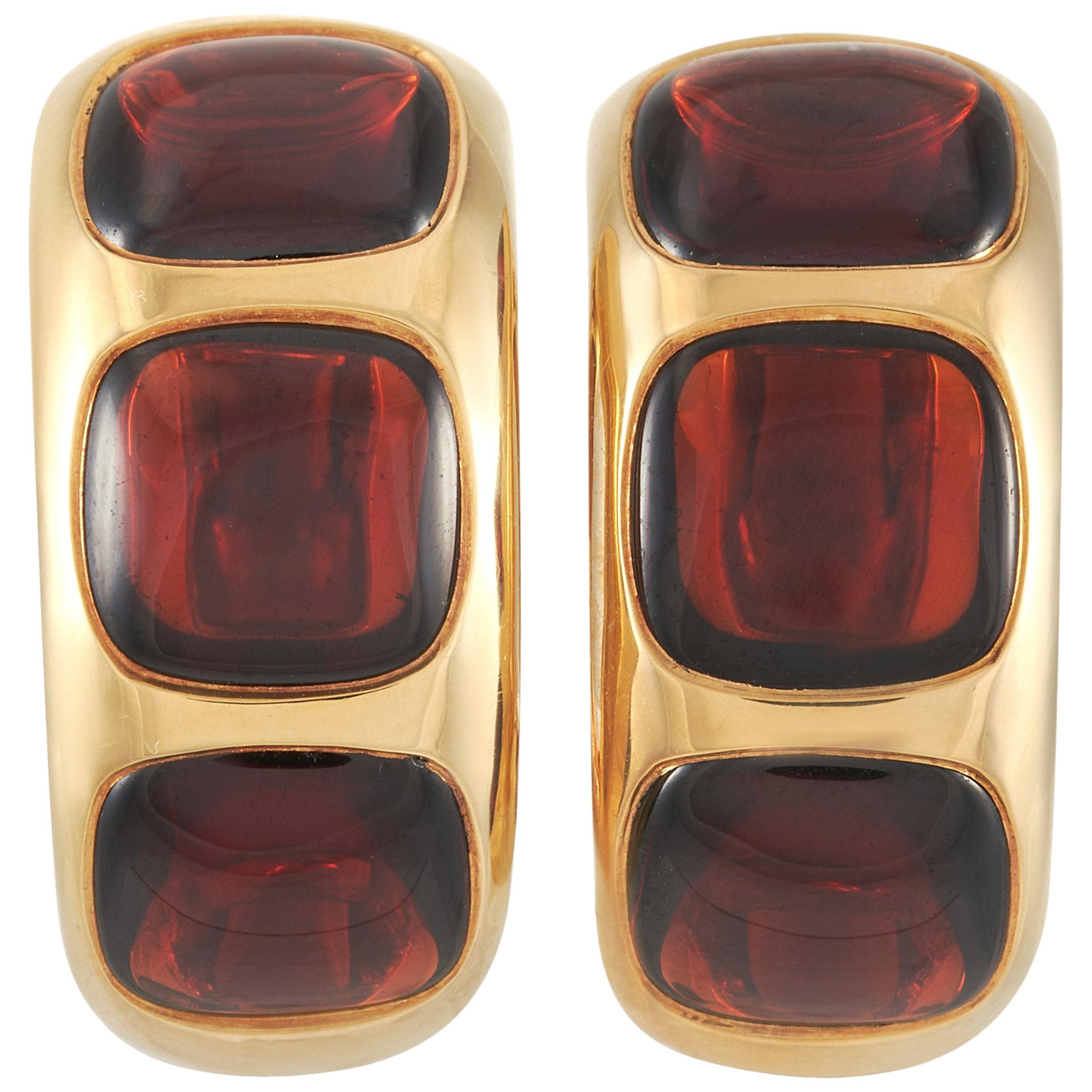 Pomellato 18 Karat Gelbgold Granat-Ohrringe mit Clip