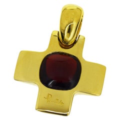 Pomellato 18 Karat Yellow Gold Garnet Gold Cross Pendant Top