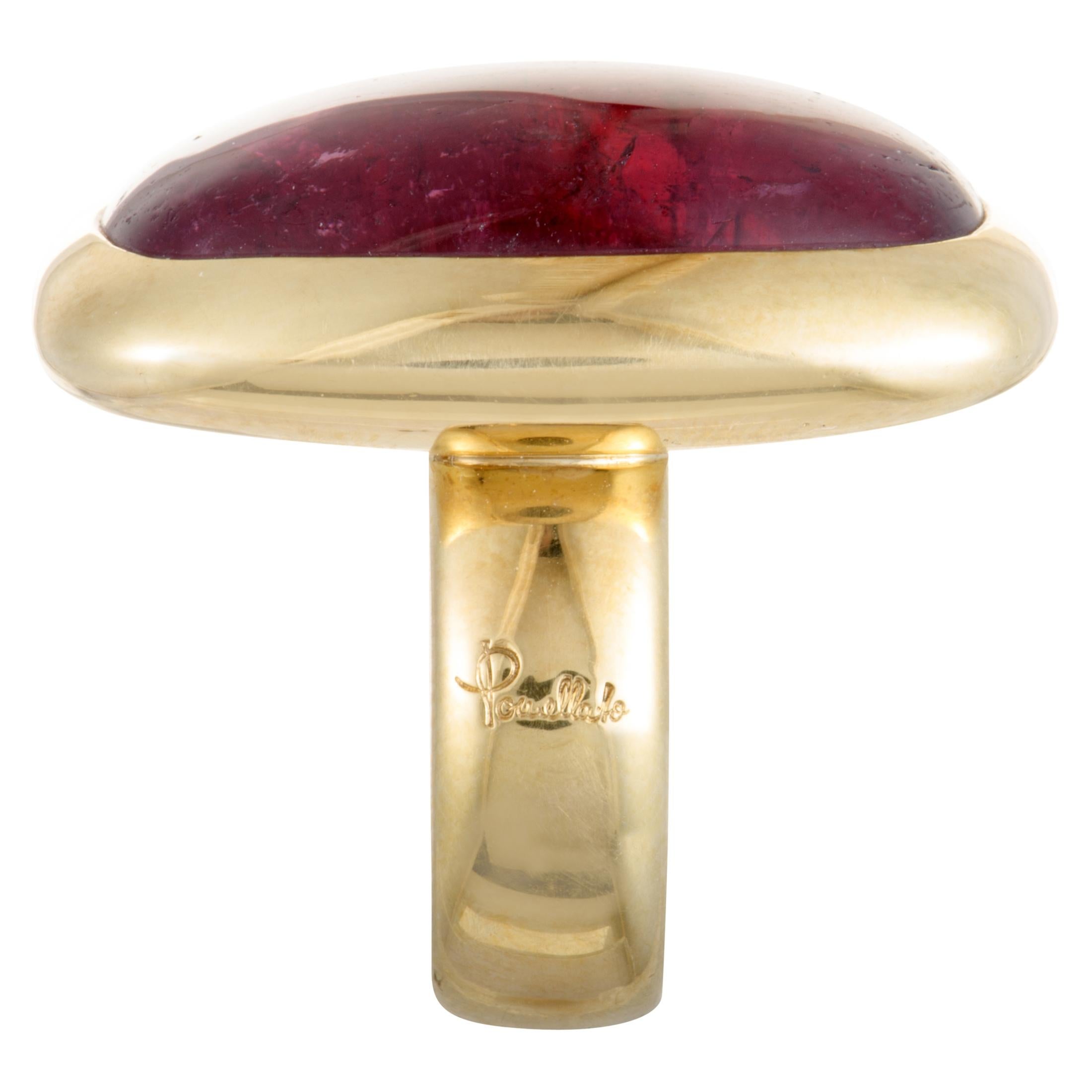 Pomellato 18 Karat Yellow Gold Pink Tourmaline Cabochon Rectangle Ring In Excellent Condition In Southampton, PA