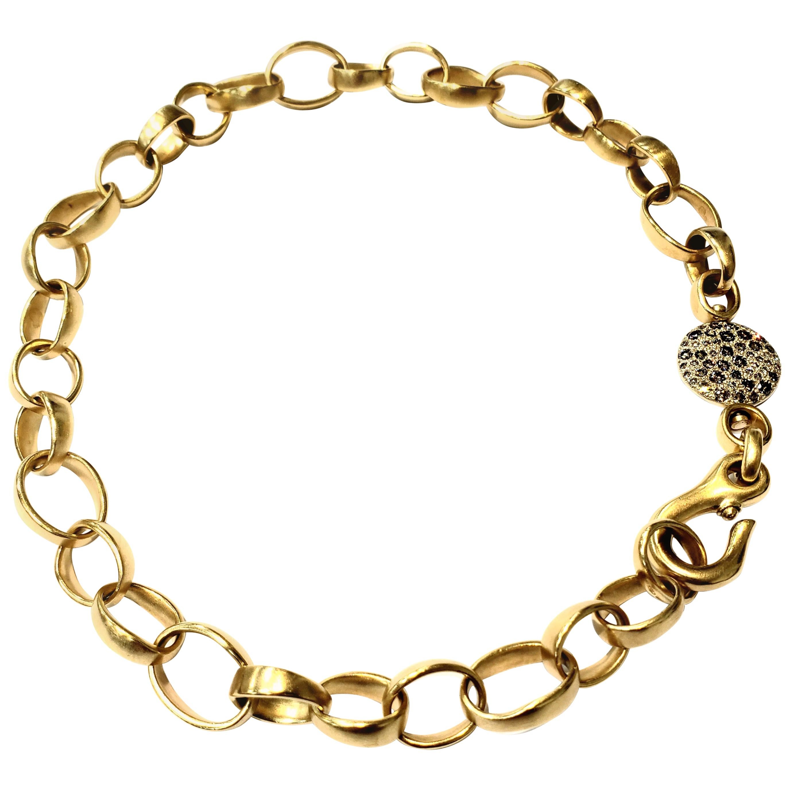 Pomellato 18 Karat Yellow Gold Sabbia Link Choker Necklace with Brown Diamonds For Sale