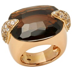 Pomellato 18 Karat Yellow Gold Smoky Quartz and Diamond Cocktail Ring