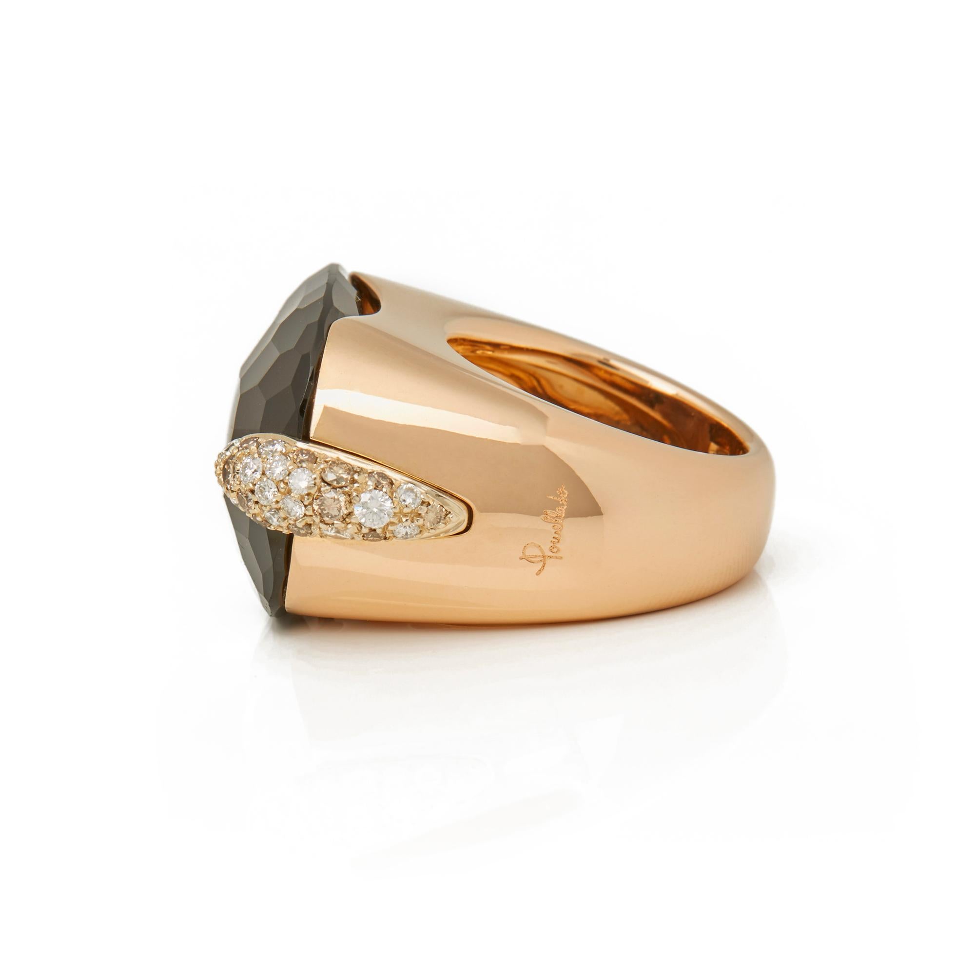 Cushion Cut Pomellato 18 Karat Yellow Gold Smoky Quartz & Diamond Cocktail Ring