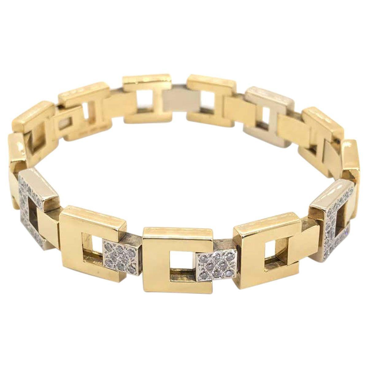 Pomellato 18 Karat Yellow Gold & White Gold Square Link Diamond Bracelet In Good Condition For Sale In QLD , AU