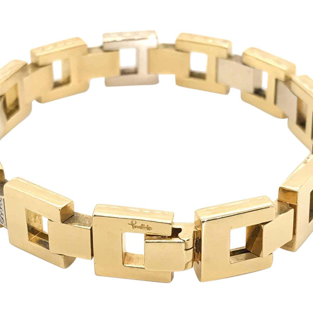 Pomellato 18 Karat Yellow Gold & White Gold Square Link Diamond Bracelet For Sale 2