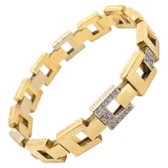 Pomellato 18 Karat Yellow Gold & White Gold Square Link Diamond Bracelet