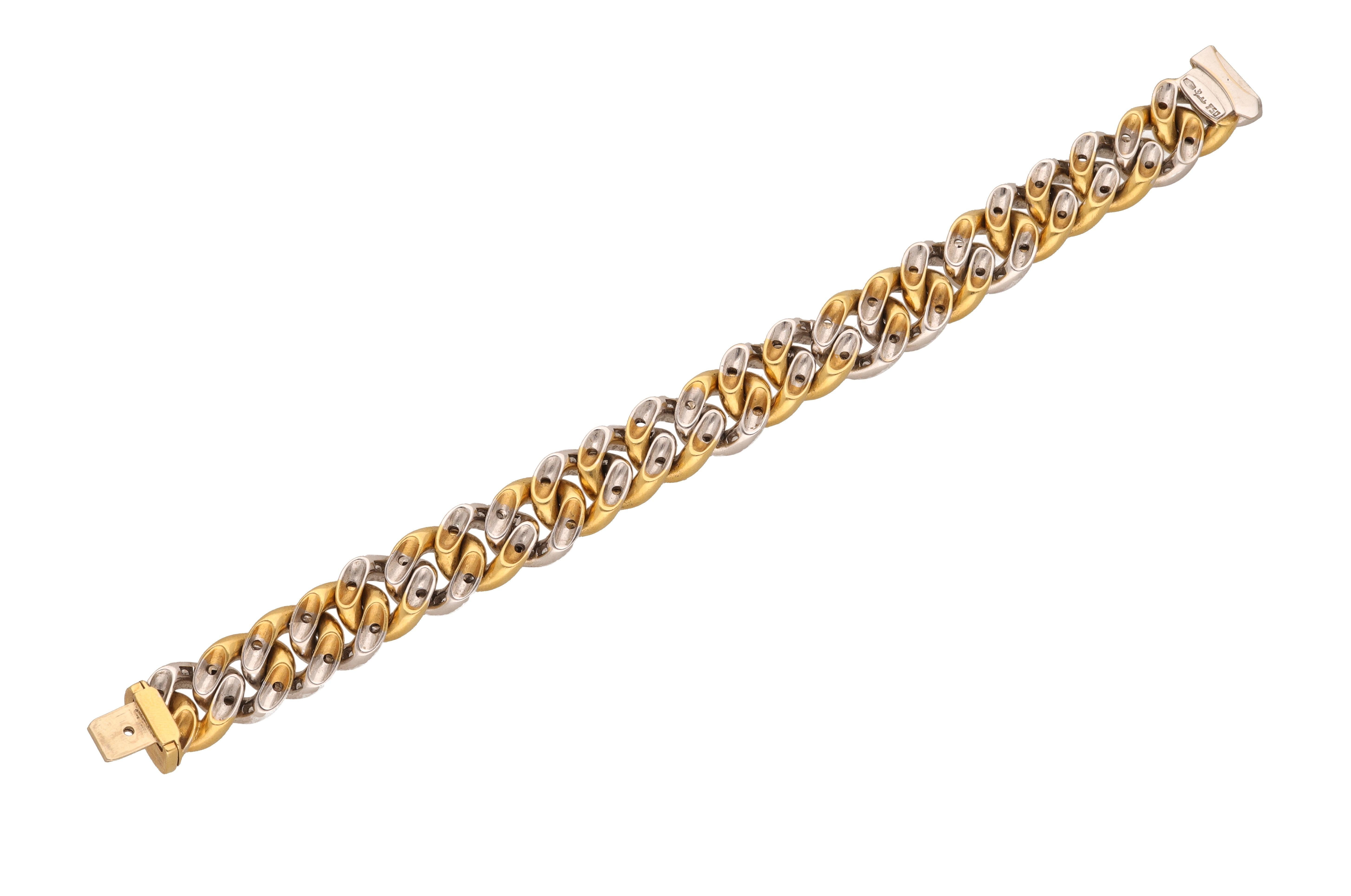 Pomellato 18 Kt. White and Yellow Gold Diamonds Groumette Bracelet In Excellent Condition In Rome, IT