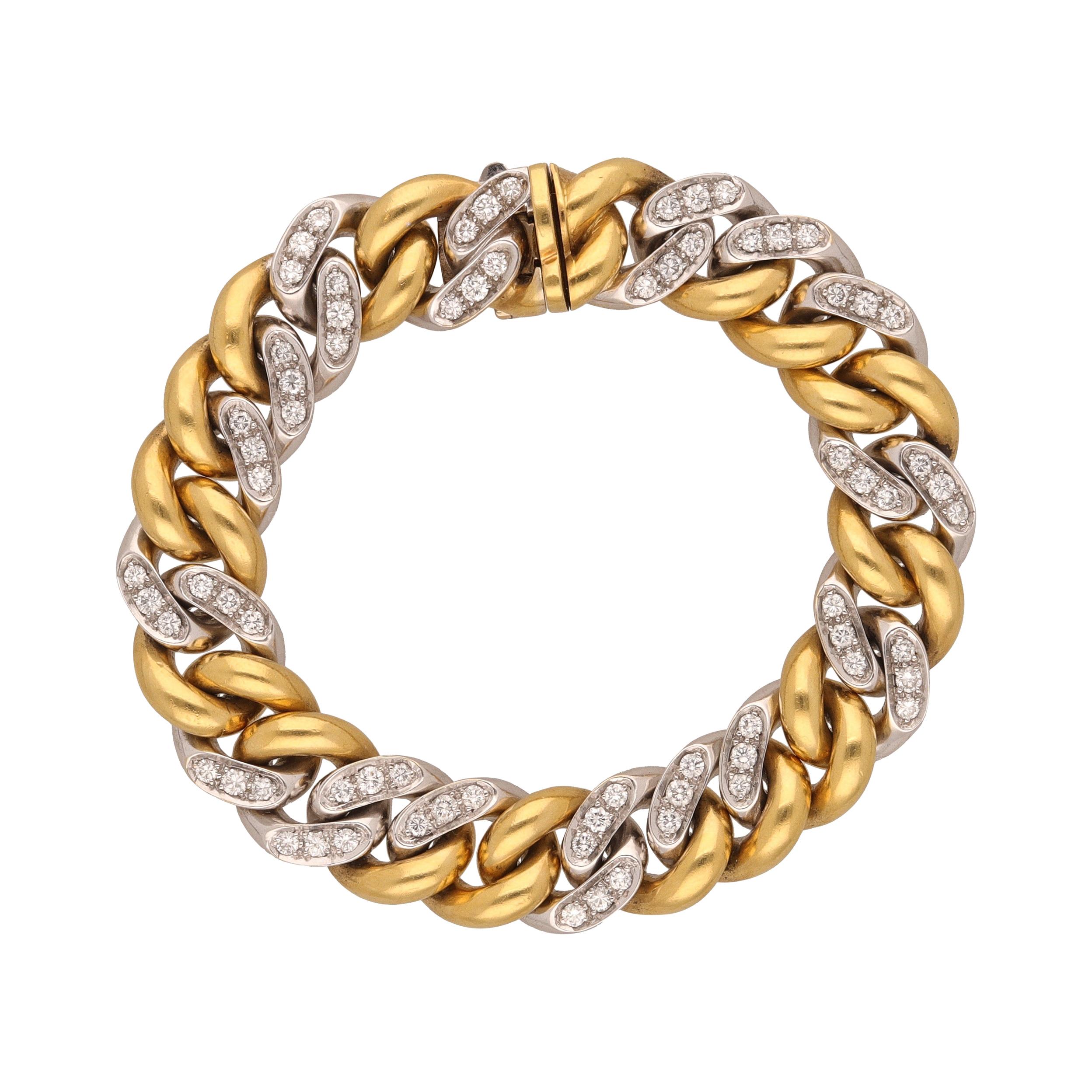 Pomellato 18 Kt. White and Yellow Gold Diamonds Groumette Bracelet