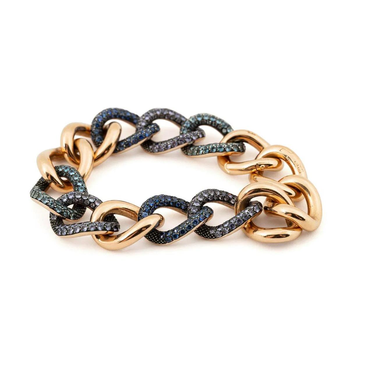 Taille ronde Pomellato - Bracelet tango en or 18 carats, aigue-marine, saphir et tanzanite en vente