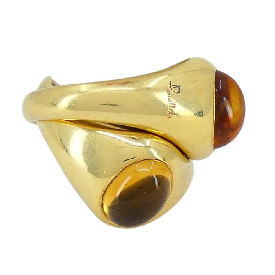 Pomellato 18k Gold Citrine Interwoven Duo Ring In Good Condition For Sale In Beverly Hills, CA