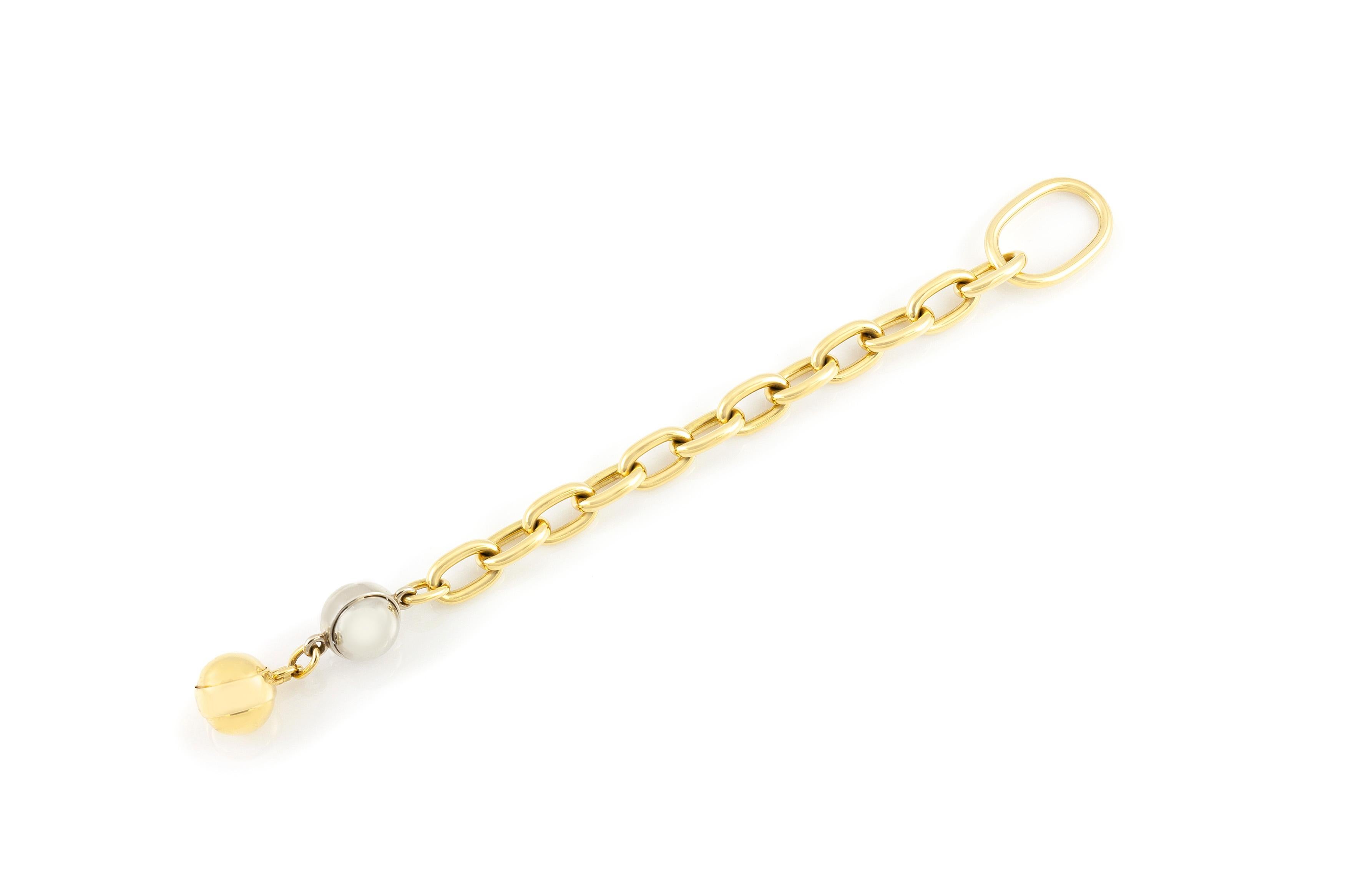 Finely crafted in 18k yellow and white gold.
Signed by Pomellato, from their Boule Collection
The bracelet measures 8 inches from one end to the other. Since the last ball goes through the large link for closure, the bracelet would comfortably fit a