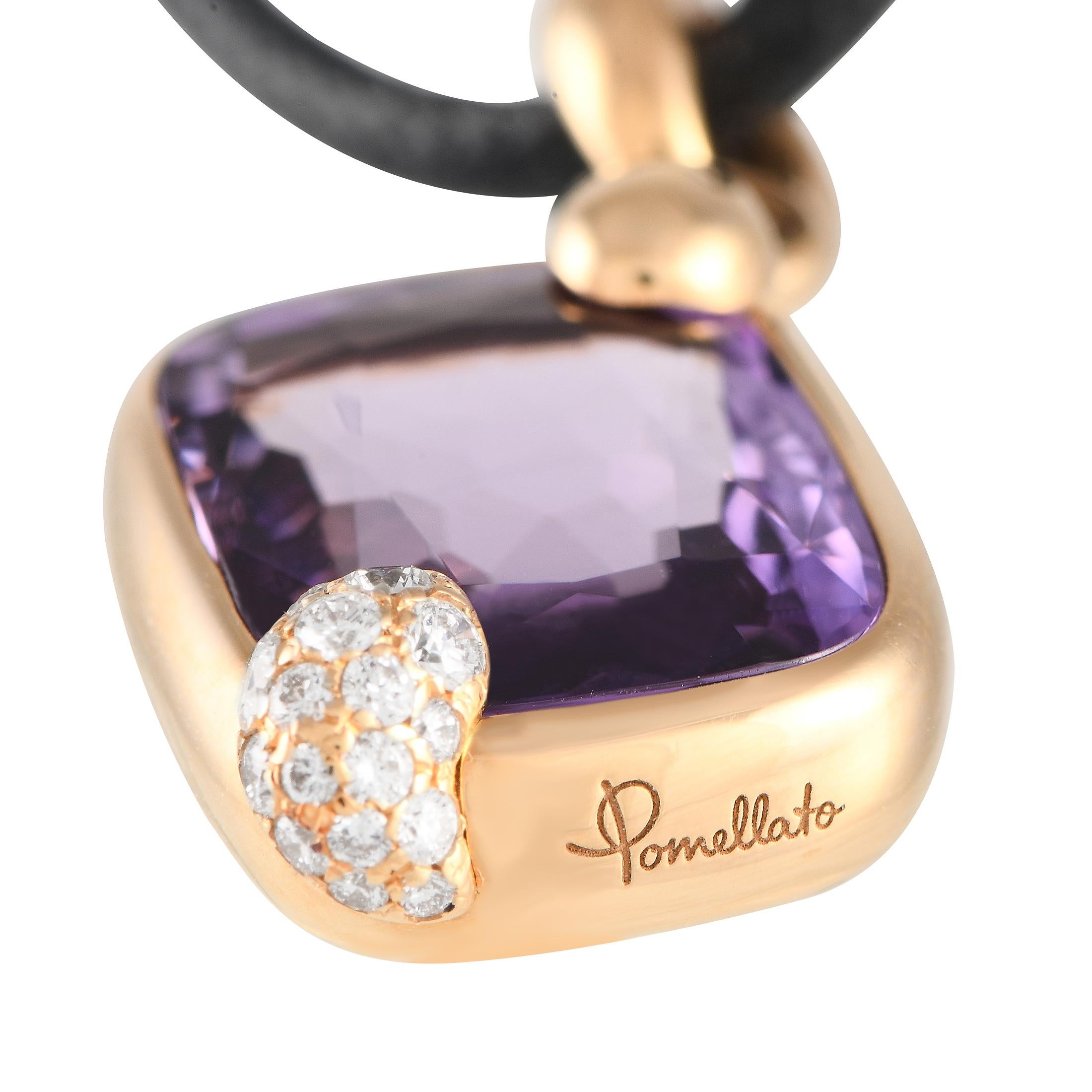 Round Cut Pomellato 18K Rose Gold Diamond and Amethyst Cord Necklace PO12-100223 For Sale