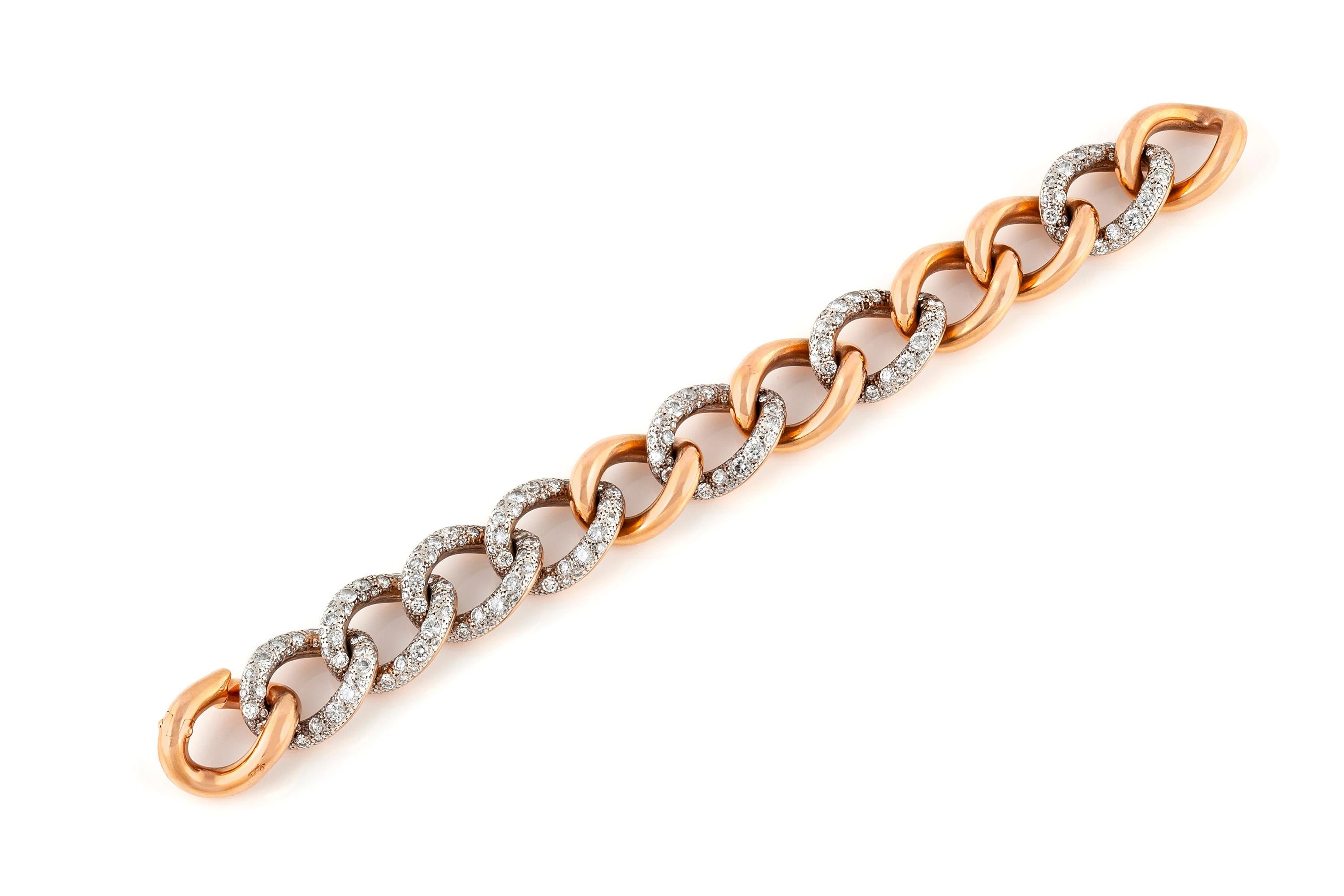 Pomellato bracelet,finely crafted in 18 k yellow gold with approximately Round Diamonds total weight 9.10 carats, , White Rhodium on Silver. Handmade in Italy. 