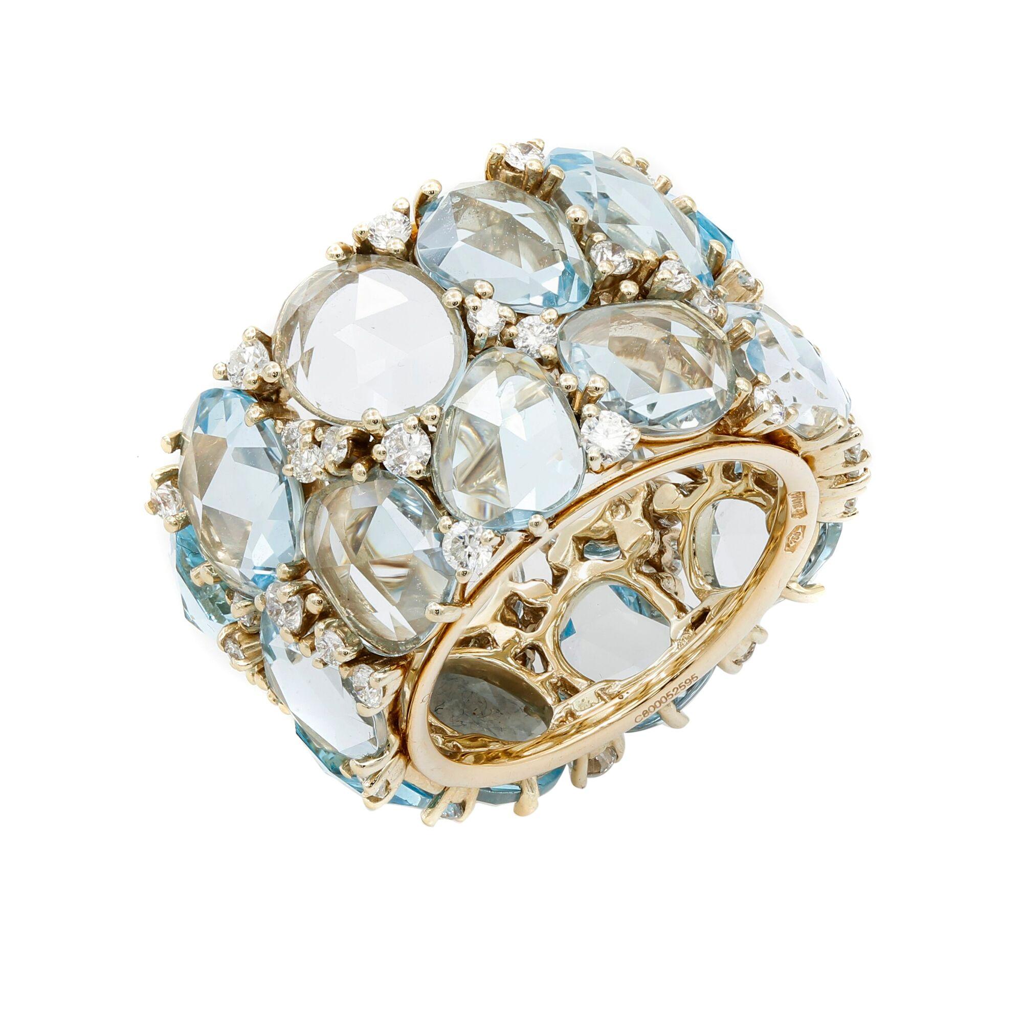 Lulu 18k Blue Topaz Diamond Wide Band Ring, Size 7.
Pomellato stacked band ring from the Lulu Collection.
Approx. 0.6