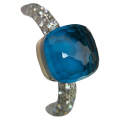 Pomellato 18K Two-Tone Gold Nudo Deep Blue Topaz Diamond Pavé Ring