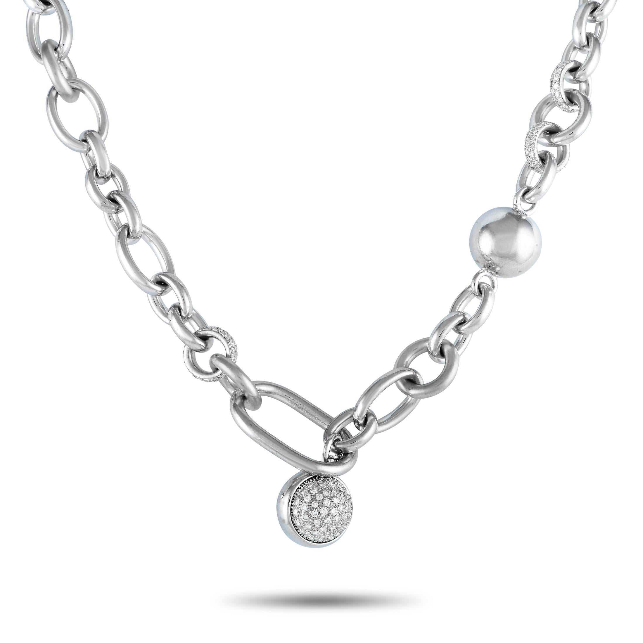 Round Cut Pomellato 18K White Gold 2.25ct Diamond Pave Link Necklace For Sale