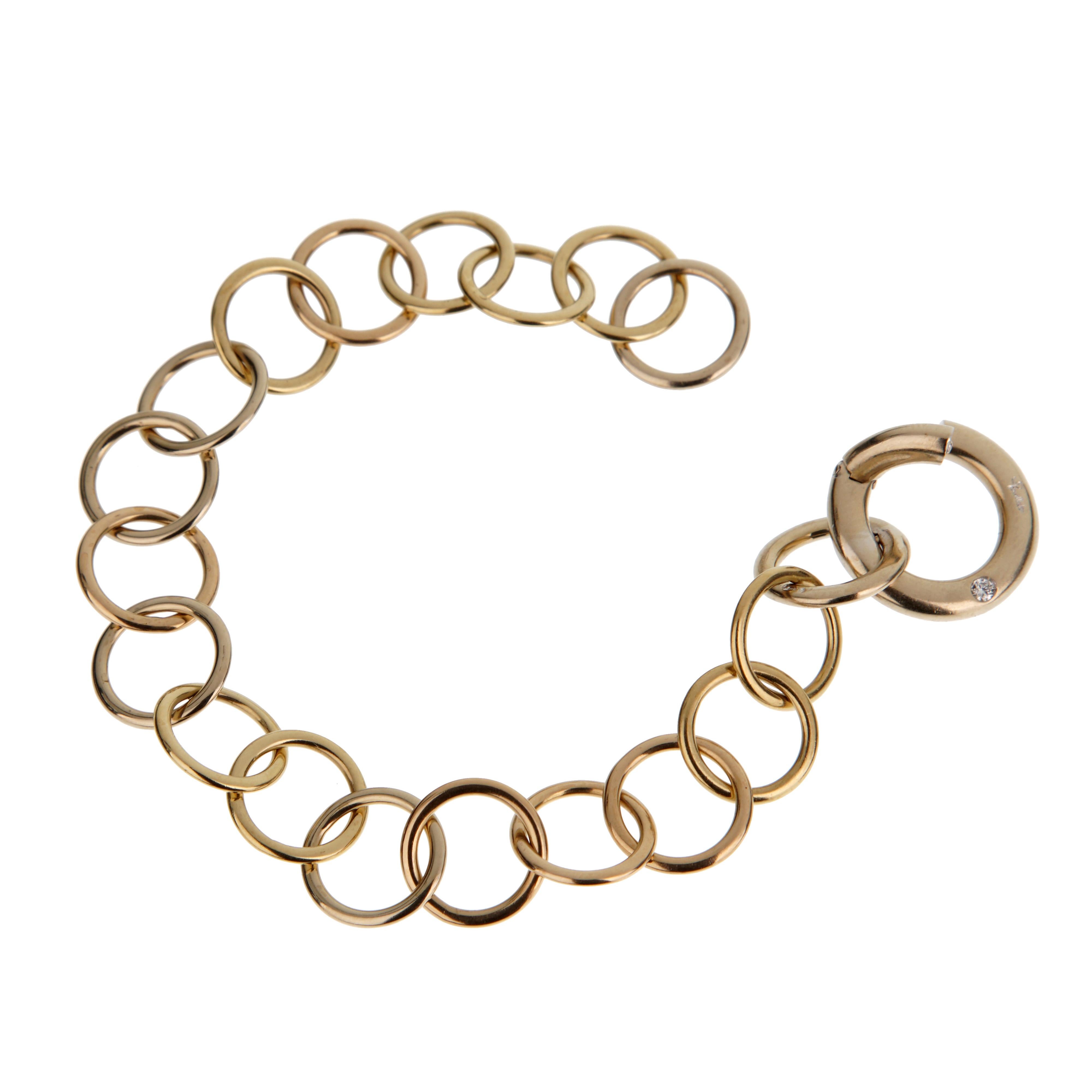 Pomellato Bracelet Vintage en or blanc, rose et jaune 18k à maillons de chaîne et diamants Bon état - En vente à Feasterville, PA