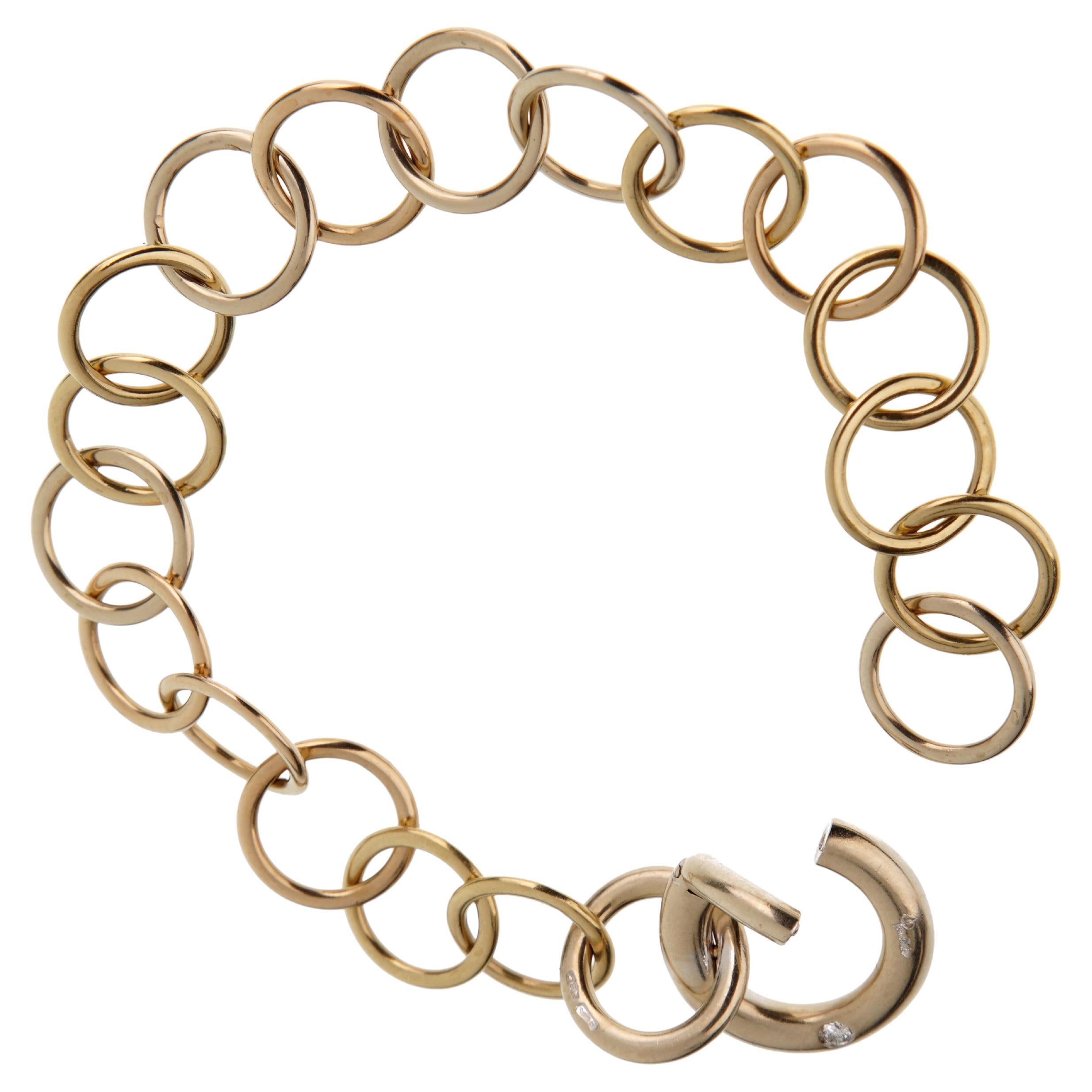 Pomellato Bracelet Vintage en or blanc, rose et jaune 18k à maillons de chaîne et diamants