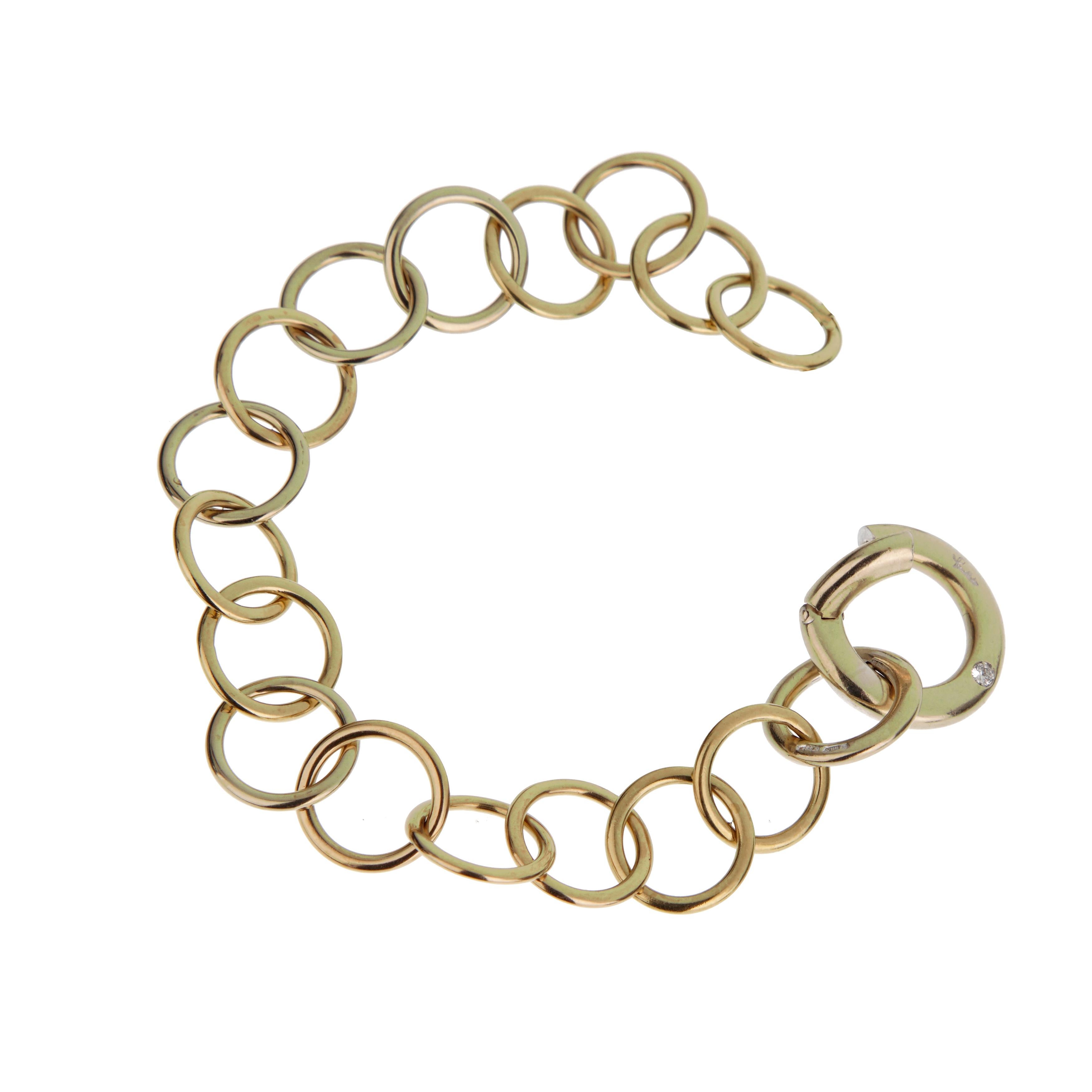 Taille ronde Pomellato Bracelet Vintage en or blanc et jaune 18k à maillons de chaîne et diamants en vente