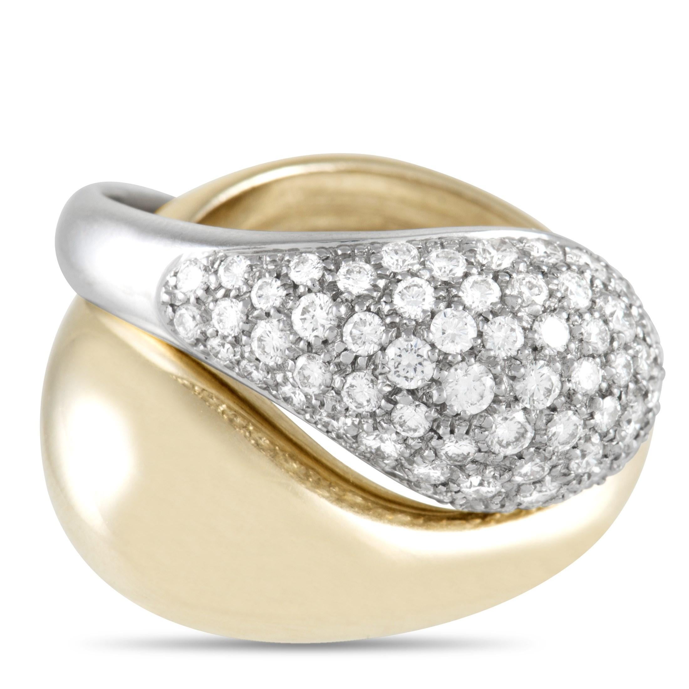 Round Cut Pomellato 18K Yellow and White Gold 1.50 Ct Diamond Interlocking Ring