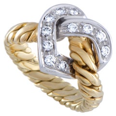 Pomellato 18 Karat Yellow and White Gold Diamond Pave Heart Band Ring
