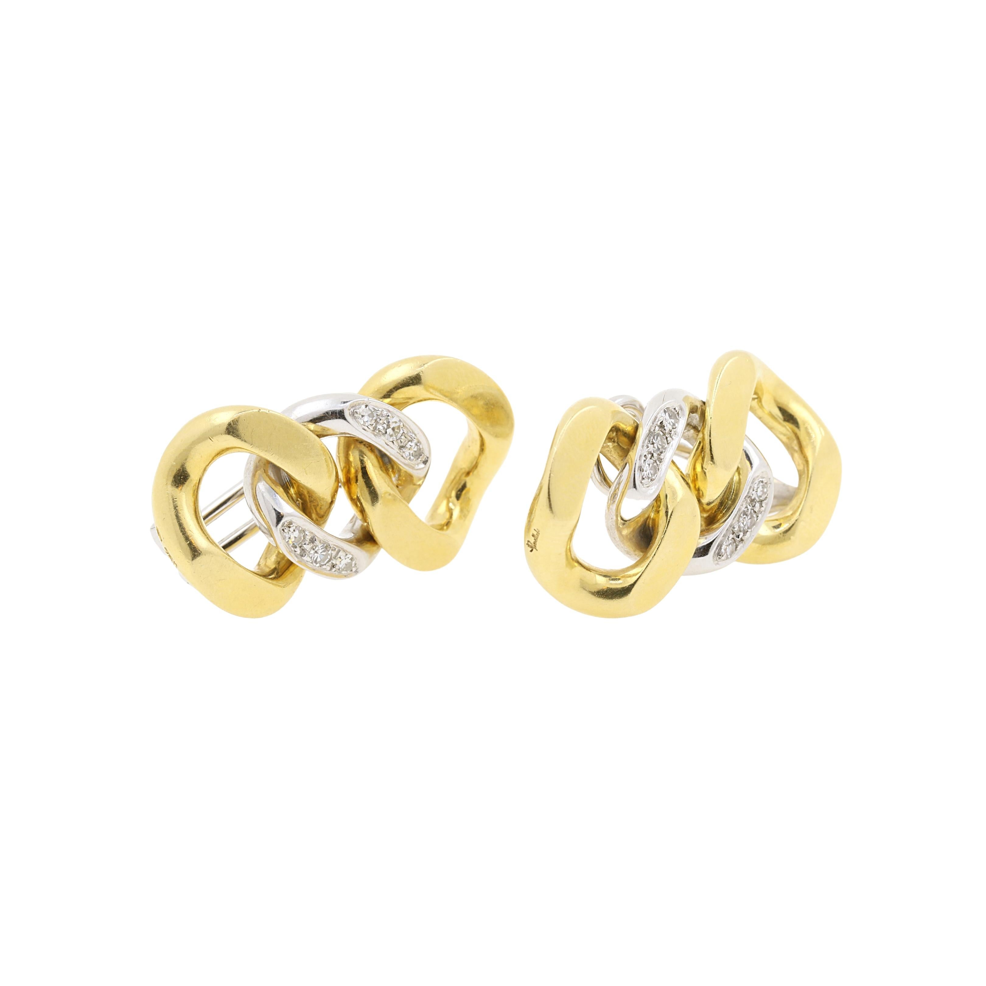 Round Cut Pomellato 18K Yellow and White Gold Earrings with Diamonds 