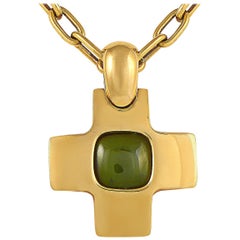 Pomellato 18 Karat Yellow Gold and Green Tourmaline Cross Pendant Chain Necklace