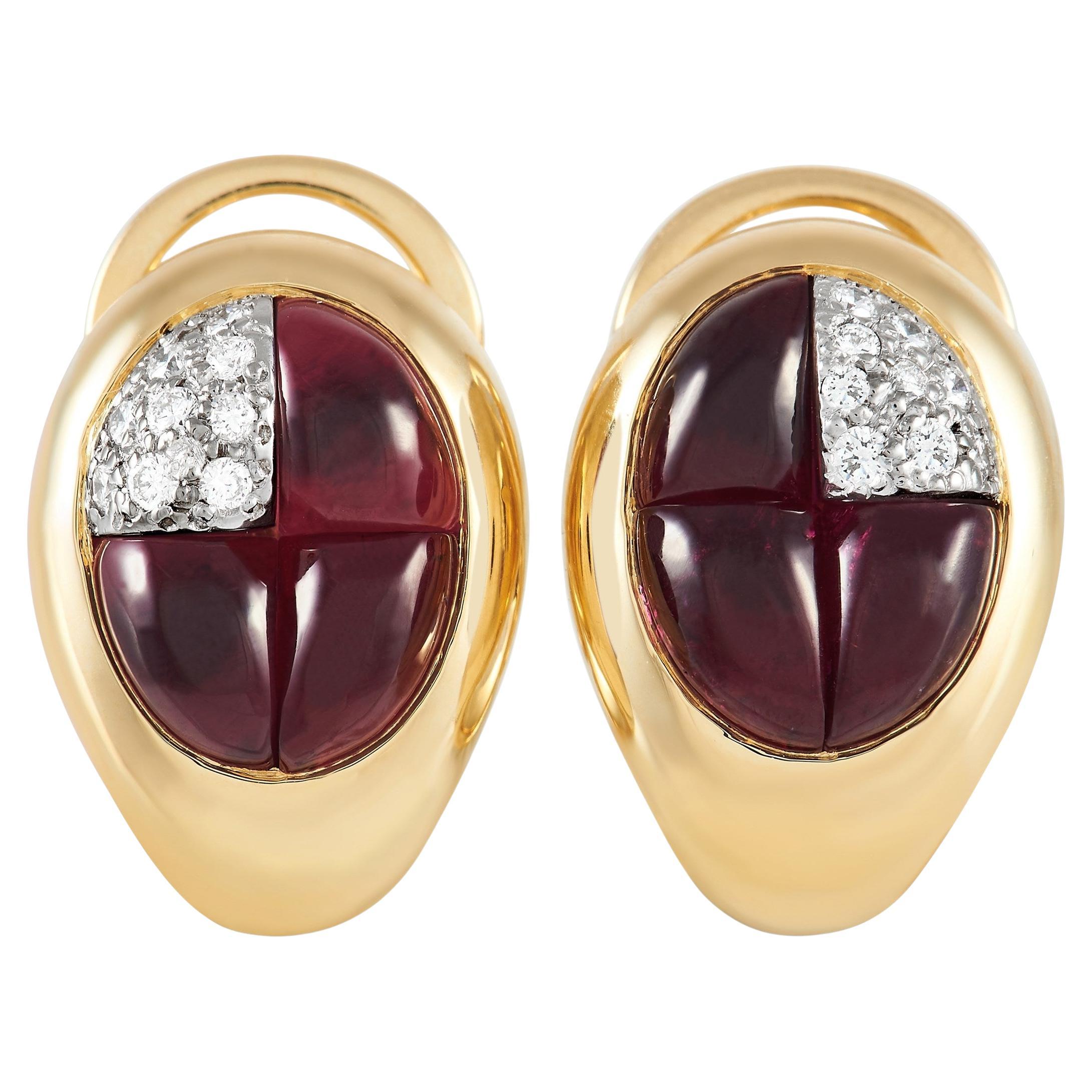 Pomellato 18K Yellow Gold Diamond and Tourmaline Clip-On Earrings