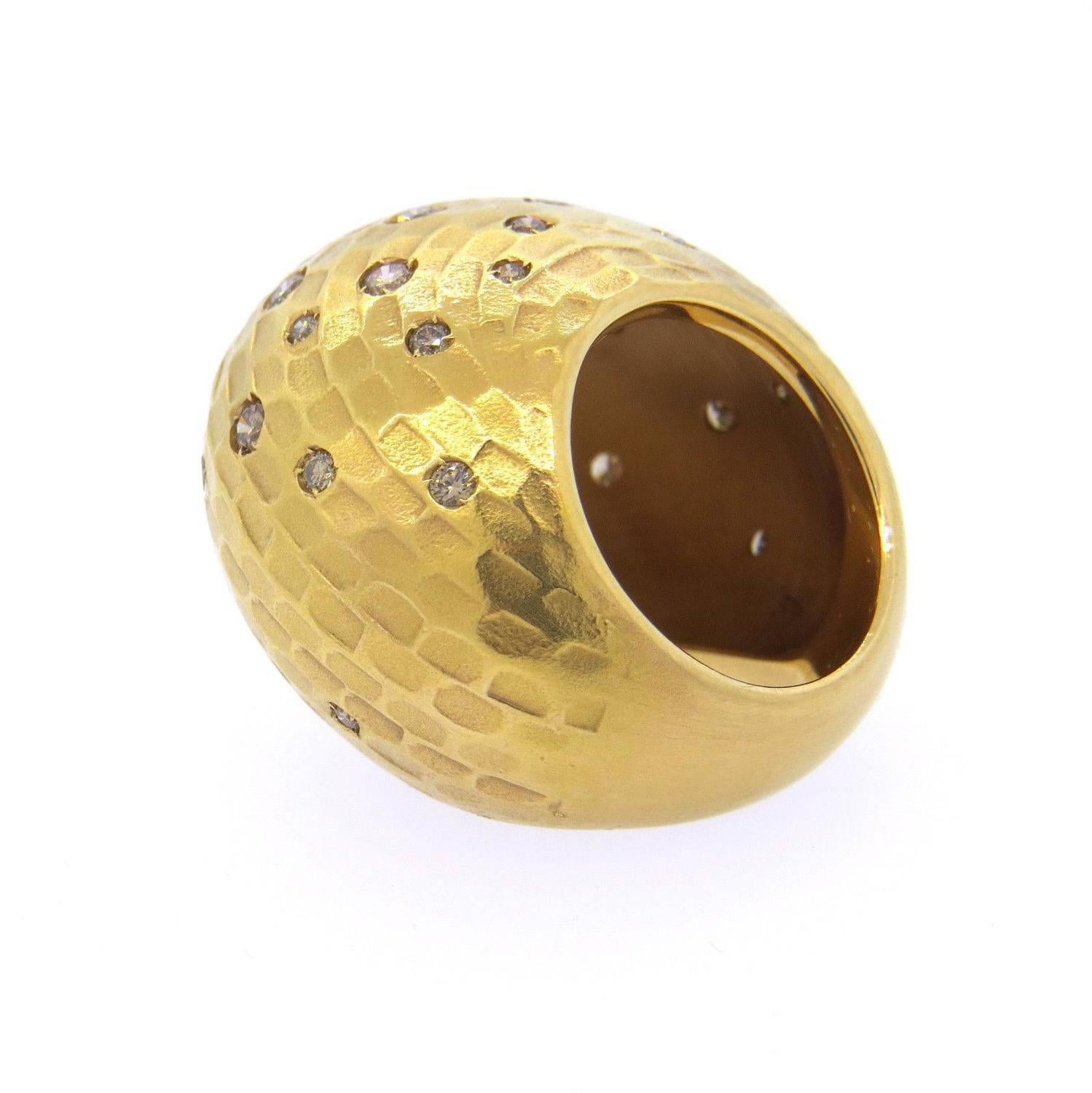 Pomellato 18 Karat Yellow Gold Duna Matte Brown Diamond Dome Ring In Excellent Condition In New York, NY