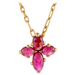 Pomellato 18 Karat Gold Four Pink Tourmaline Cabochons Cross Pendant Necklace
