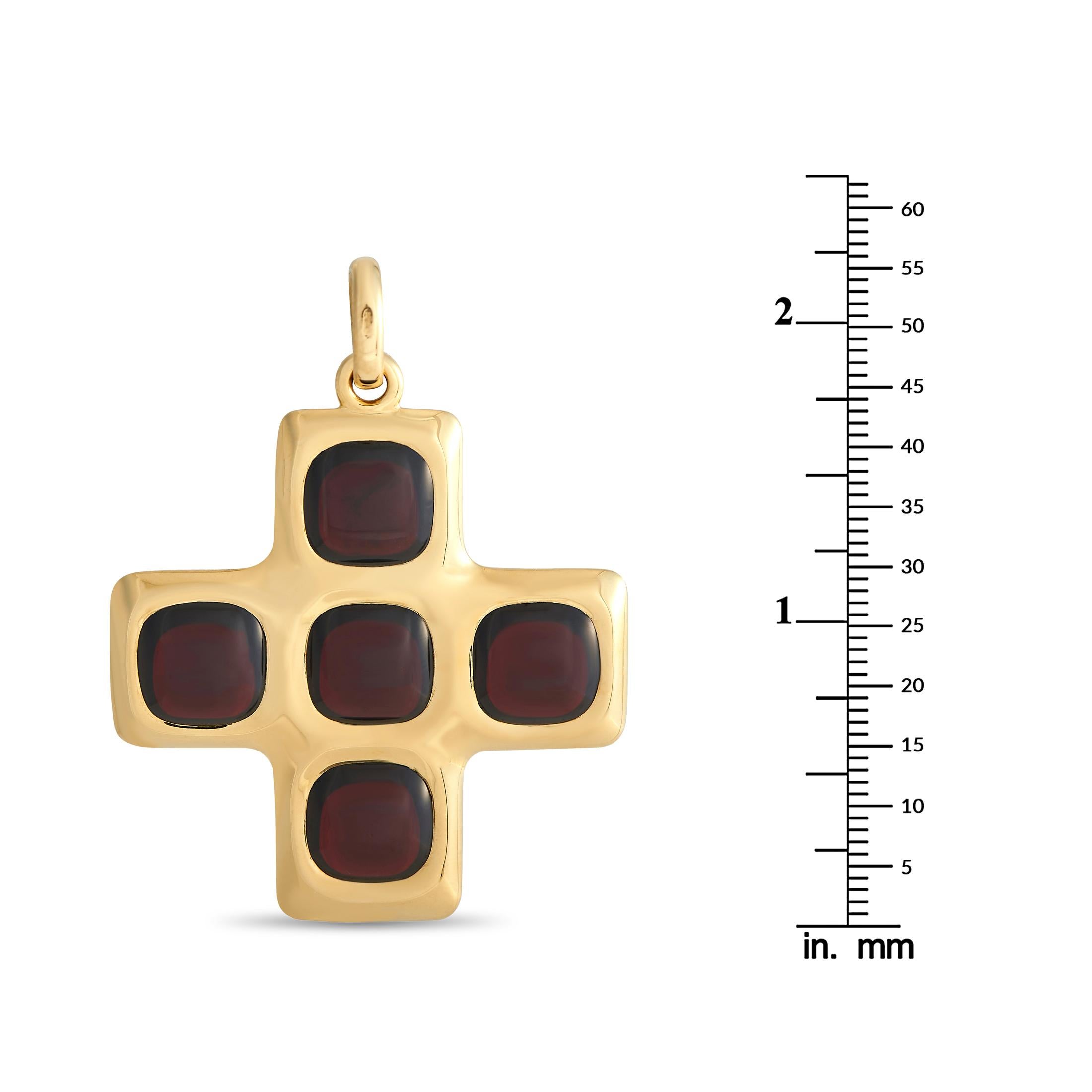 Pomellato 18K Yellow Gold Garnet Cross Pendant In Excellent Condition For Sale In Southampton, PA