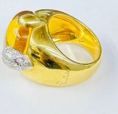 Pomellato 18k Yellow Gold Griffe Cobochon Citrin and Diamond Ring