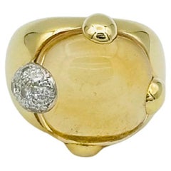Pomellato 18k Yellow Gold Griffe Cobochon Citrin and Diamond Ring