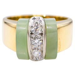 Pomellato 18K Yellow Gold Jadeite & .18tcw Diamond Ring