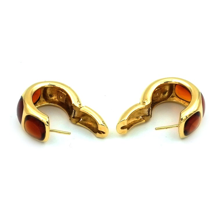 Pomellato 18 Karat Yellow Gold Madeira Citrine Cabochon Earrings For Sale  at 1stDibs