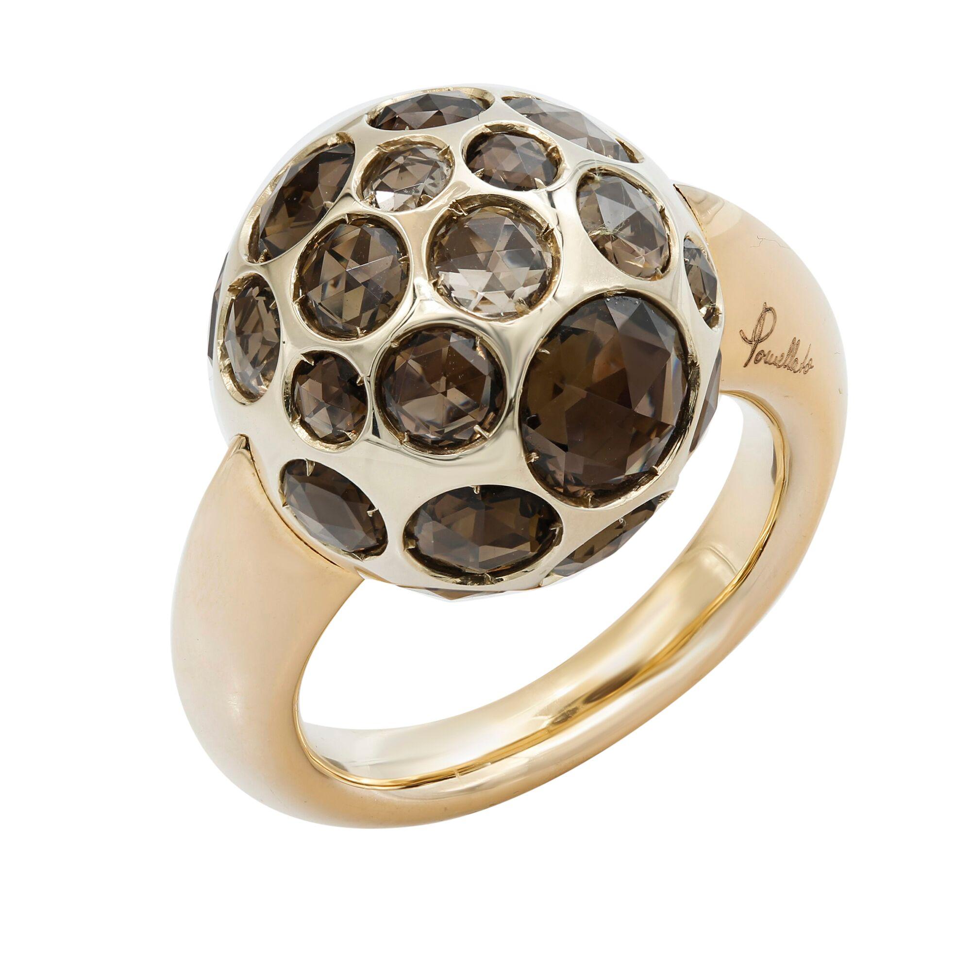 Pomellato Smoky Quartz Harem yellow gold ring crafted for the Harem collection. 18K Yellow Gold. Marked 750, Pomellato. Ring size 6.5. Weight: 18 grams. Ring top measures 17mm in diameter. The ring is in excellent condition with no visible sign of