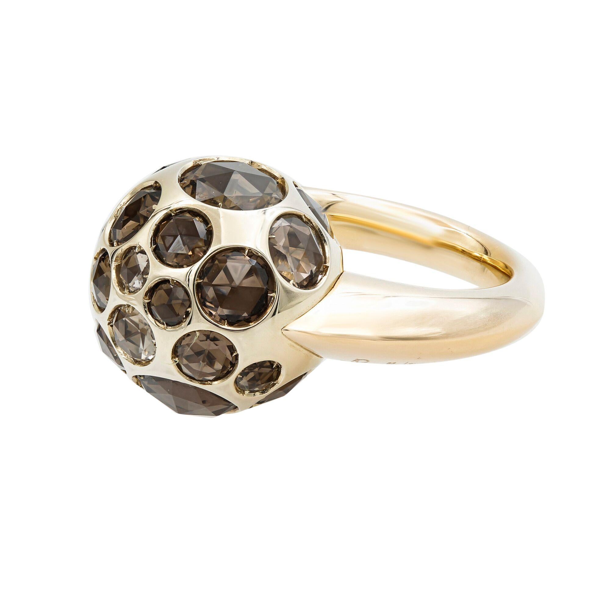 Modern Pomellato 18K Yellow Gold Smoky Quartz Harem Ring