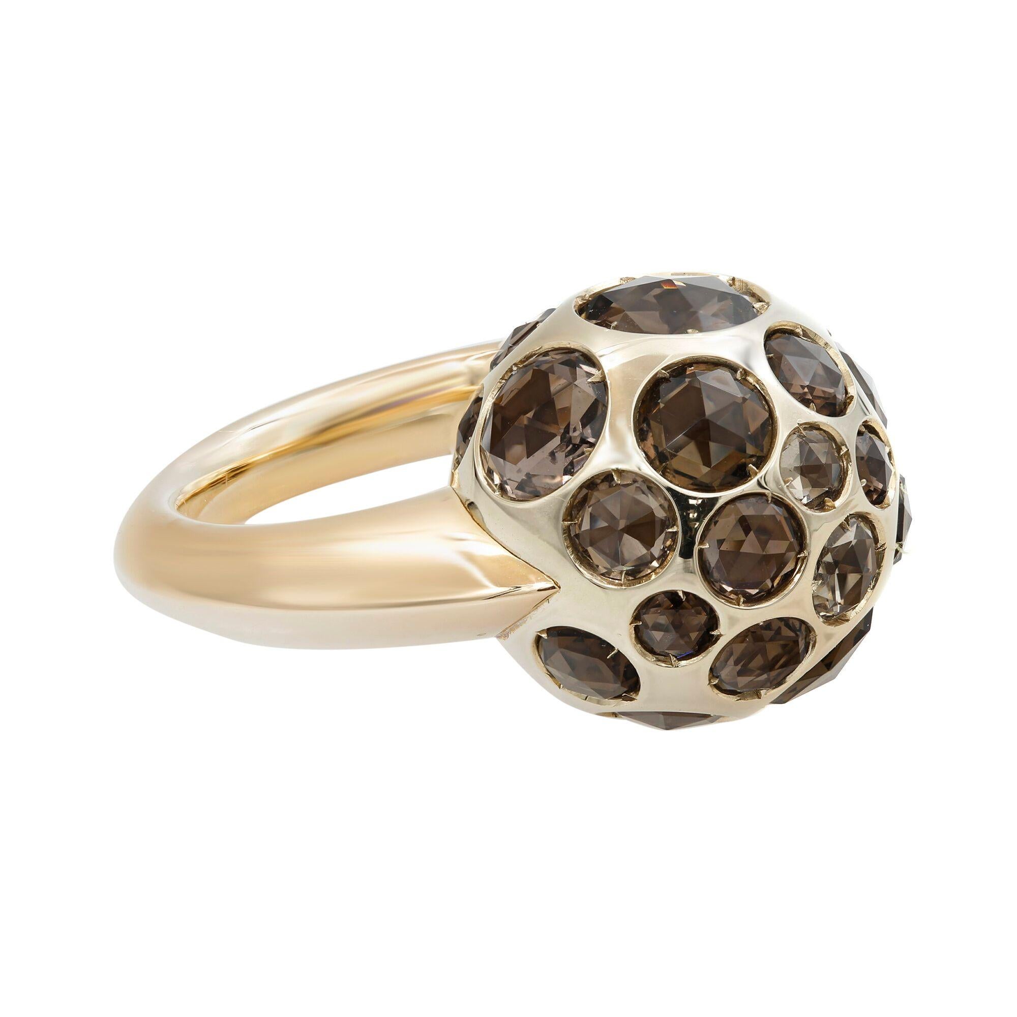 Round Cut Pomellato 18K Yellow Gold Smoky Quartz Harem Ring