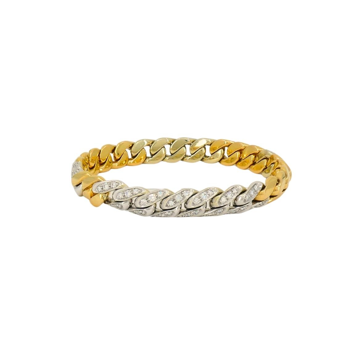 Taille ronde Pomellato - Bracelet en or jaune blanc 18k avec chaîne à maillons sertis de diamants en vente