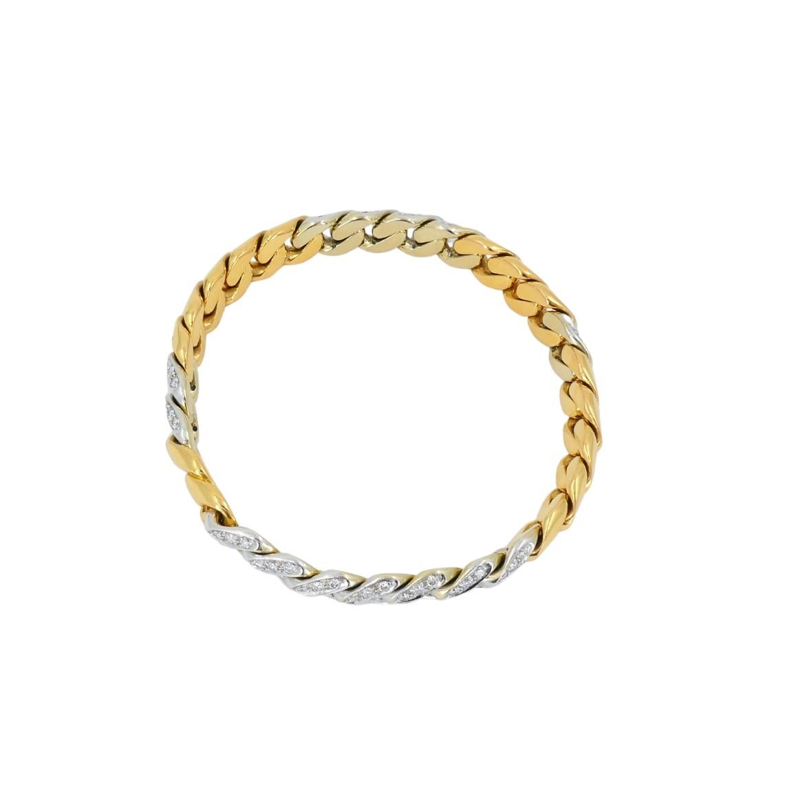 Pomellato - Bracelet en or jaune blanc 18k avec chaîne à maillons sertis de diamants Excellent état - En vente à Beverly Hills, CA
