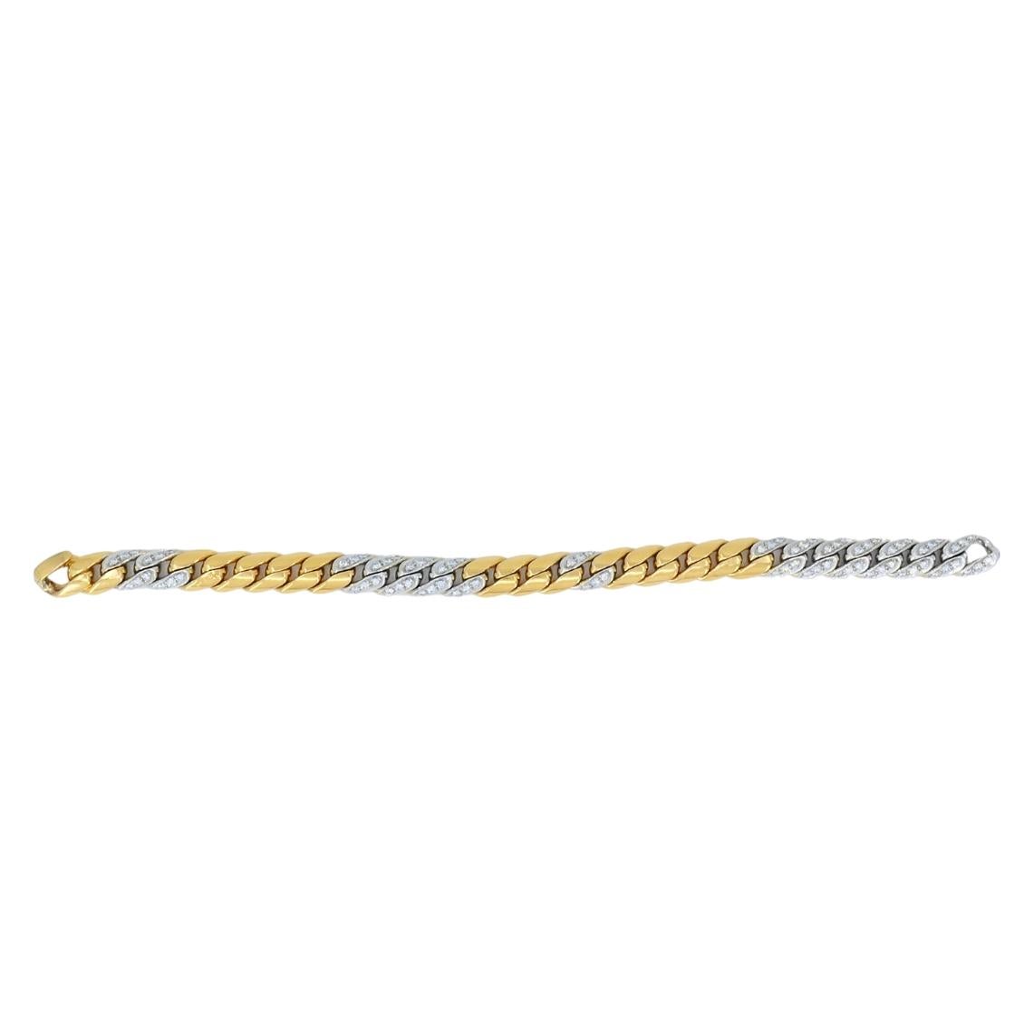 Pomellato - Bracelet en or jaune blanc 18k avec chaîne à maillons sertis de diamants en vente 1