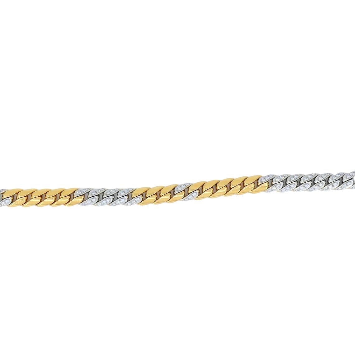 Pomellato - Bracelet en or jaune blanc 18k avec chaîne à maillons sertis de diamants en vente 2